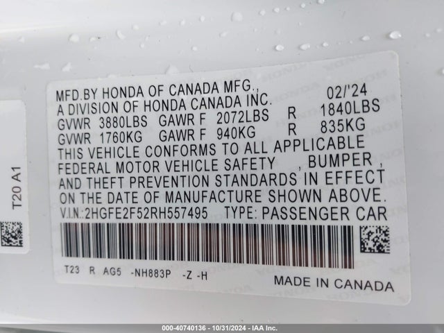 Honda Civic Sport 2024 2HGFE2F52RH557495 Image 9
