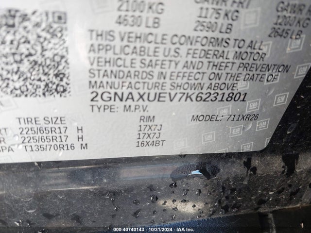 Chevrolet EQUINOX LT 2019 2GNAXUEV7K6231801 Image 9