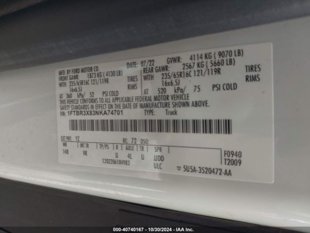 1FTBR3X83NKA74701 Ford Transit-250 Cargo Van