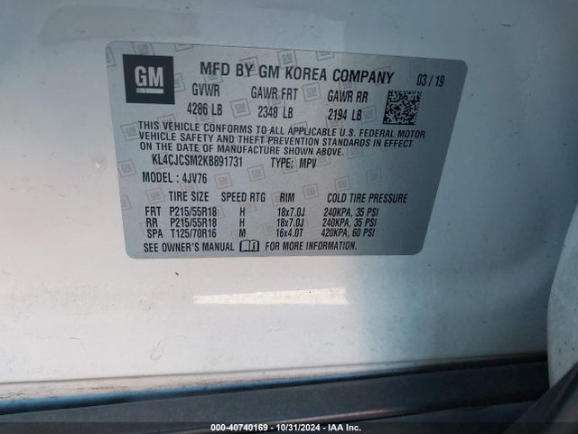 KL4CJCSM2KB891731 Buick Encore Fwd Essence