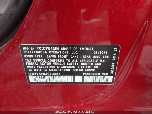 1VWBV7A35FC013987 Volkswagen Passat 2.0l Tdi Se