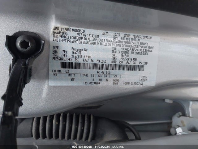 Ford FOCUS SE 2016 1FADP3F24GL220554 Image 9