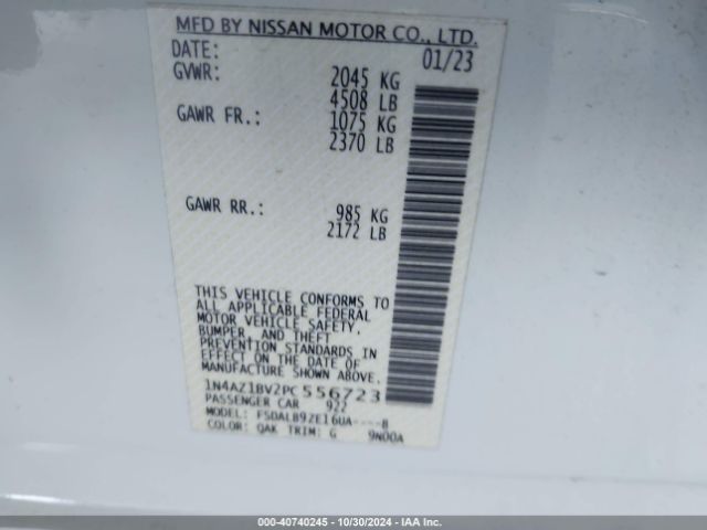 1N4AZ1BV2PC556723 Nissan Leaf S 40 Kwh