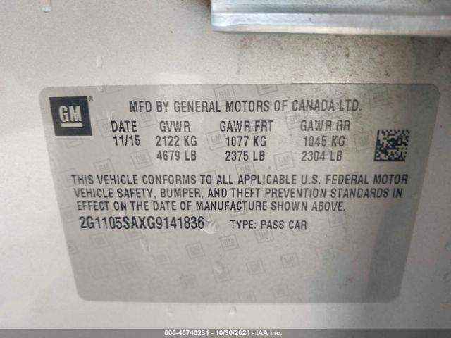 2G1105SAXG9141836 Chevrolet IMPALA 1LT