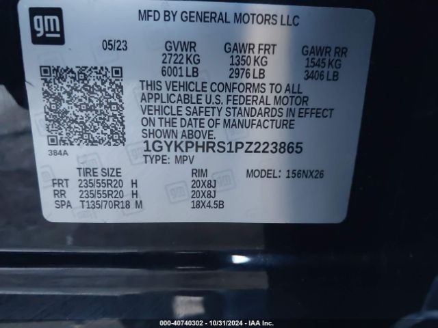1GYKPHRS1PZ223865 Cadillac Xt6 Awd Sport