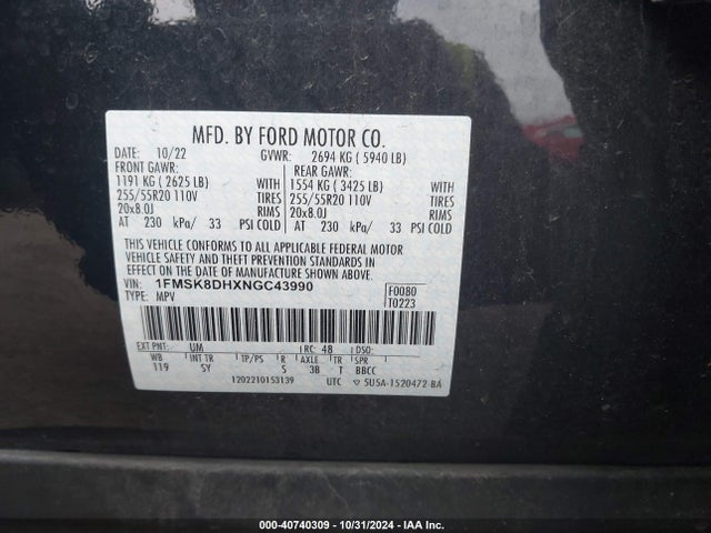 Ford EXPLORER XLT 2022 1FMSK8DHXNGC43990 Image 9