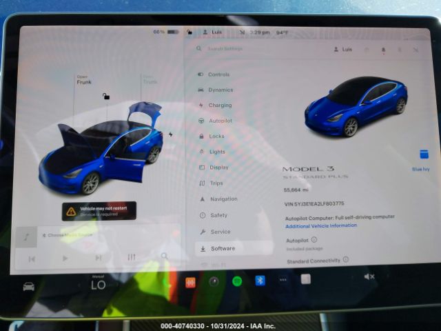 5YJ3E1EA2LF803775 Tesla Model 3 Standard Range Plus Rear-wheel Drive/standard Range Rear-wheel Drive