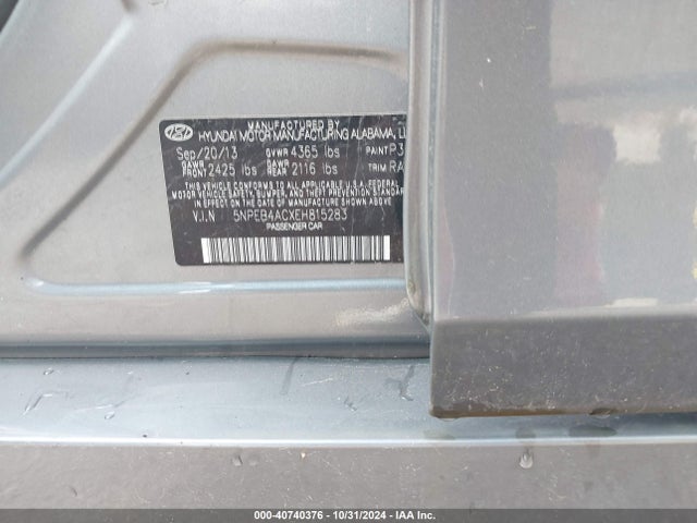 Hyundai SONATA GLS 2014 5NPEB4ACXEH815283 Image 9