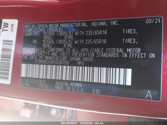 Toyota Highlander Hybrid Xle 2024 5TDKBRCH3RS636768 Image 9
