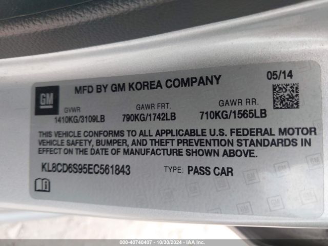 KL8CD6S95EC561843 Chevrolet Spark 1lt Auto