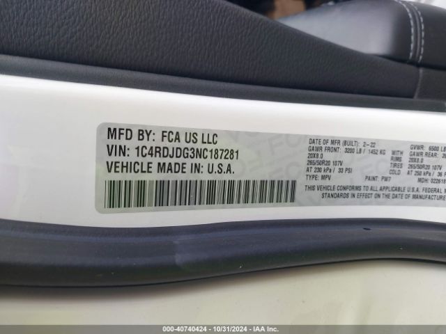 1C4RDJDG3NC187281 Dodge Durango Gt Awd