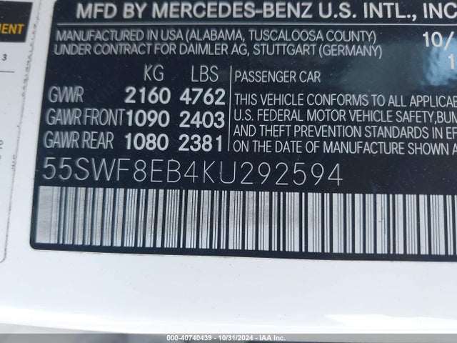 55SWF8EB4KU292594 Mercedes-Benz C 300 4matic
