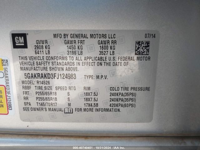 5GAKRAKD3FJ124983 Buick Enclave Convenience
