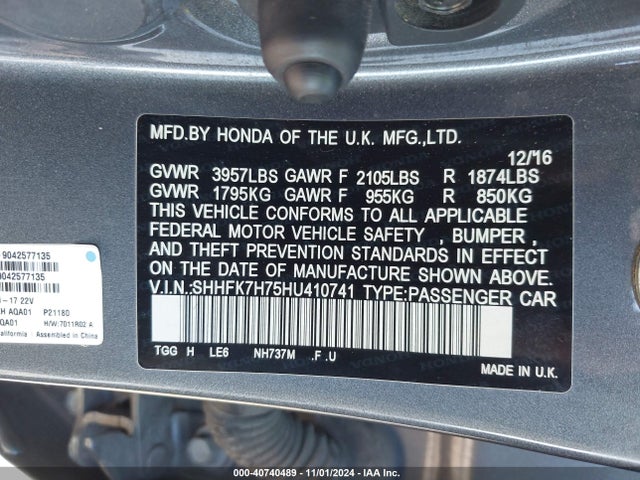 Honda Civic Ex-l 2017 SHHFK7H75HU410741 Image 9