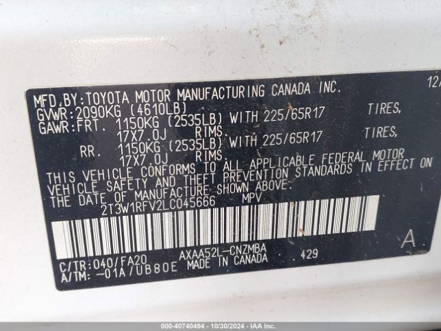 2T3W1RFV2LC045666 Toyota Rav4 Xle