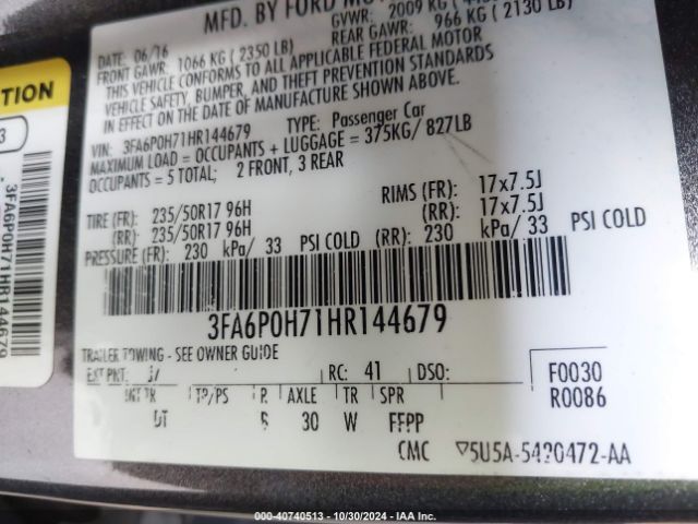 3FA6P0H71HR144679 Ford FUSION SE