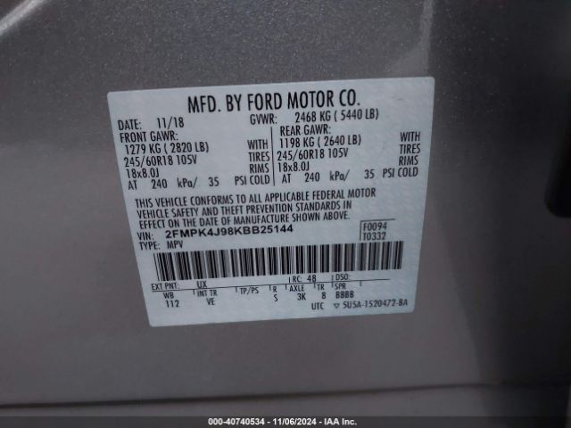 2FMPK4J98KBB25144 Ford EDGE SEL