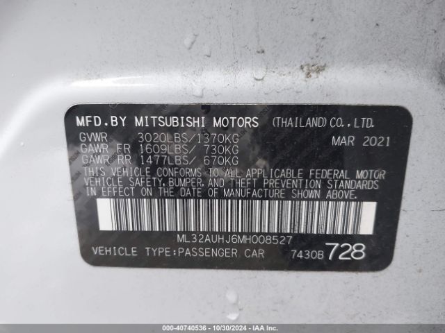 ML32AUHJ6MH008527 Mitsubishi Mirage Carbonite Edition/es/le