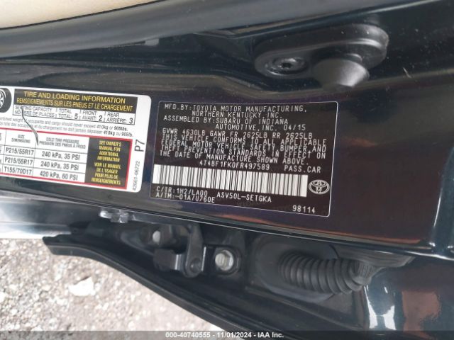 4T4BF1FK0FR497589 Toyota CAMRY XLE