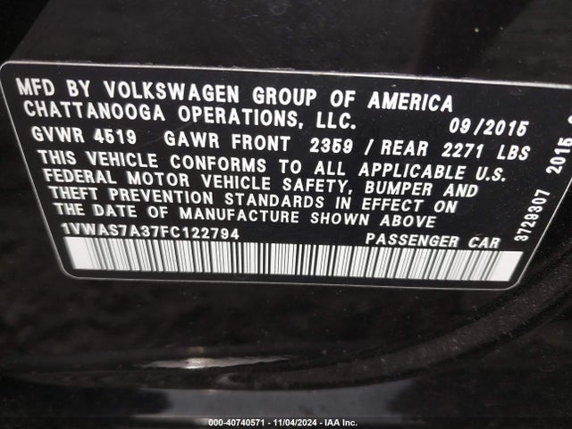Volkswagen PASSAT S 2015 1VWAS7A37FC122794 Image 9