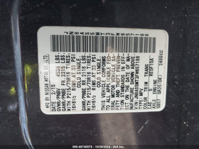 Nissan Rogue Select S 2015 JN8AS5MT3FW657188 Image 9