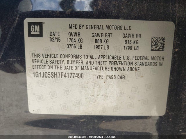 Chevrolet Sonic Lt Auto 2015 1G1JC5SH7F4177490 Image 9