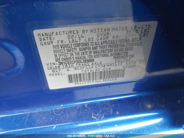 3N1CE2CP3GL385668 Nissan Versa Note Sv