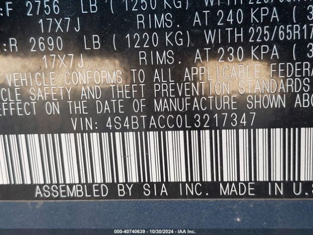 4S4BTACC0L3217347 Subaru Outback Premium