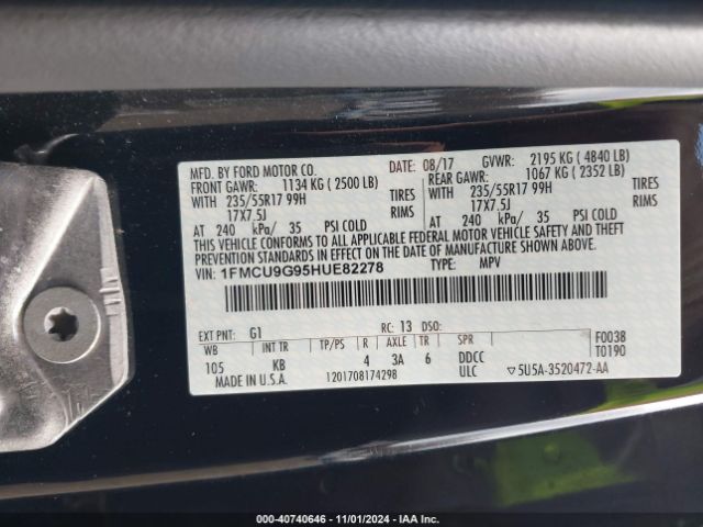 1FMCU9G95HUE82278 Ford ESCAPE SE