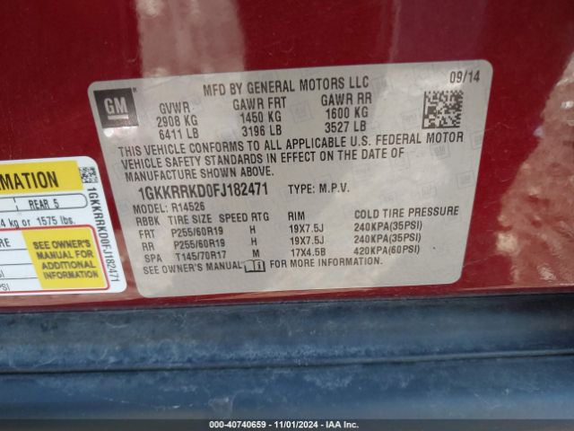 1GKKRRKD0FJ182471 GMC Acadia Slt-1