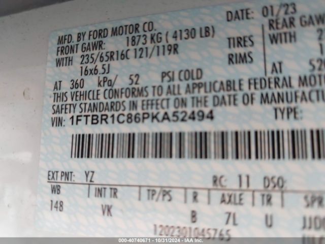 1FTBR1C86PKA52494 Ford Transit-250 Cargo Van