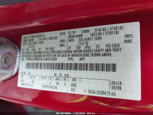 1FMCU9BZ3LUA61224 Ford Escape Se Sport Hybrid