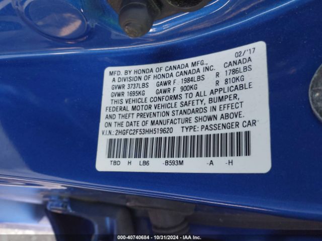 2HGFC2F53HH519620 Honda Civic Lx