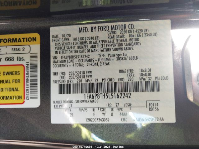 1FA6P8TH5L5162242 Ford Mustang Ecoboost