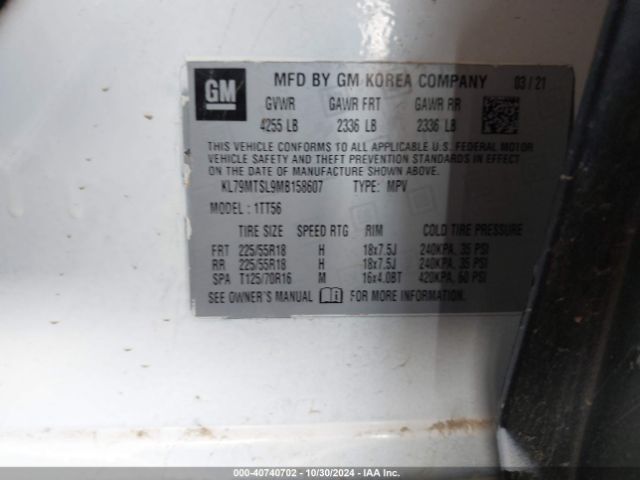 KL79MTSL9MB158607 Chevrolet Trailblazer Fwd Rs