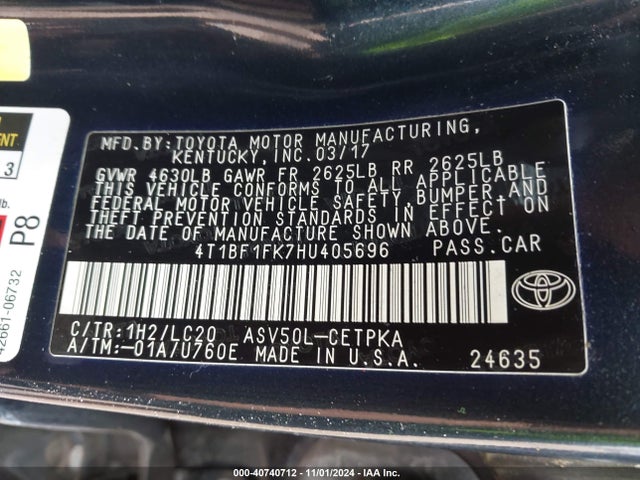 Toyota CAMRY XSE 2017 4T1BF1FK7HU405696 Image 9
