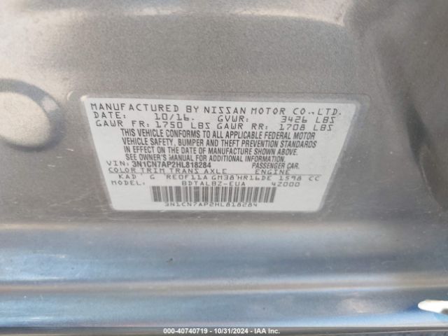 3N1CN7AP2HL818284 Nissan Versa 1.6 S/1.6 S+/1.6 Sl/1.6 Sv