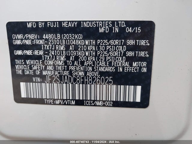 Subaru Forester 2.5i Premium 2015 JF2SJADC8FH826025 Image 9