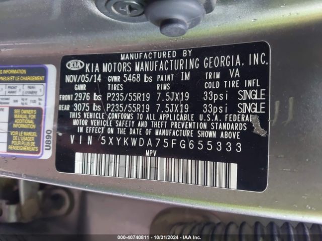 5XYKWDA75FG655333 KIA Sorento Sx V6