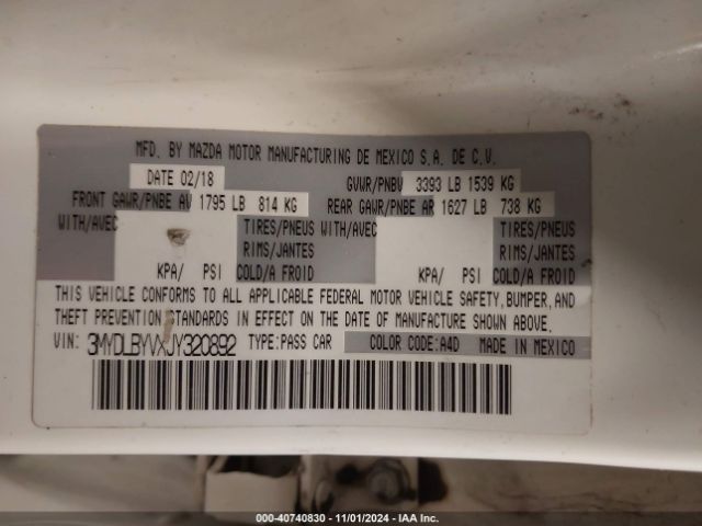 3MYDLBYVXJY320892 Toyota YARIS IA