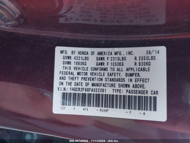 Honda Accord Ex-l 2015 1HGCR2F86FA002061 Image 9