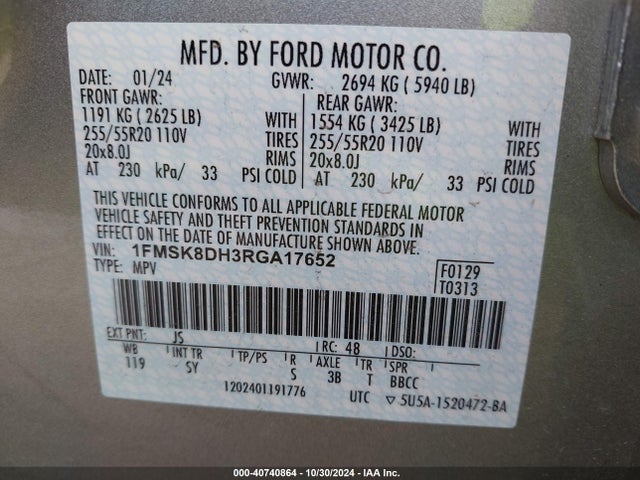 Ford EXPLORER XLT 2024 1FMSK8DH3RGA17652 Image 9