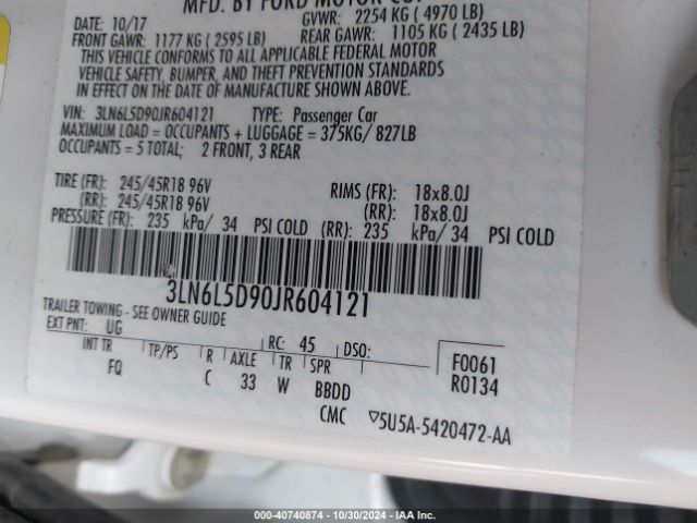 3LN6L5D90JR604121 Lincoln MKZ SELECT