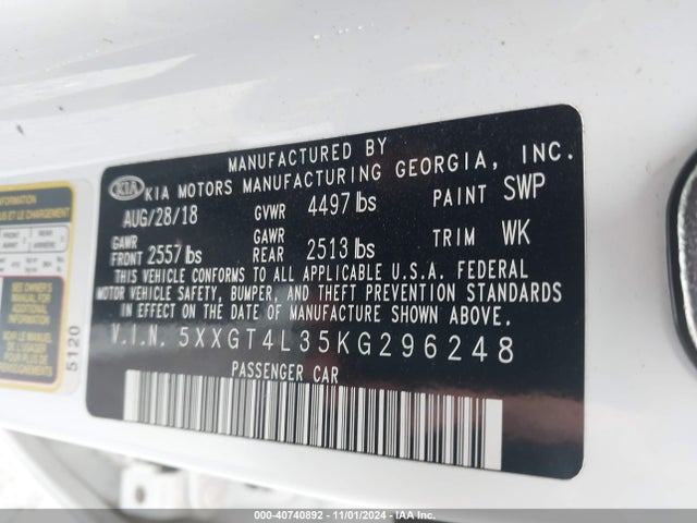 5XXGT4L35KG296248 KIA gdi