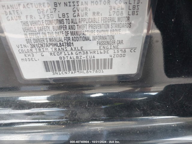 Nissan Versa 1.6 Sv 2017 3N1CN7AP9HL847801 Image 9