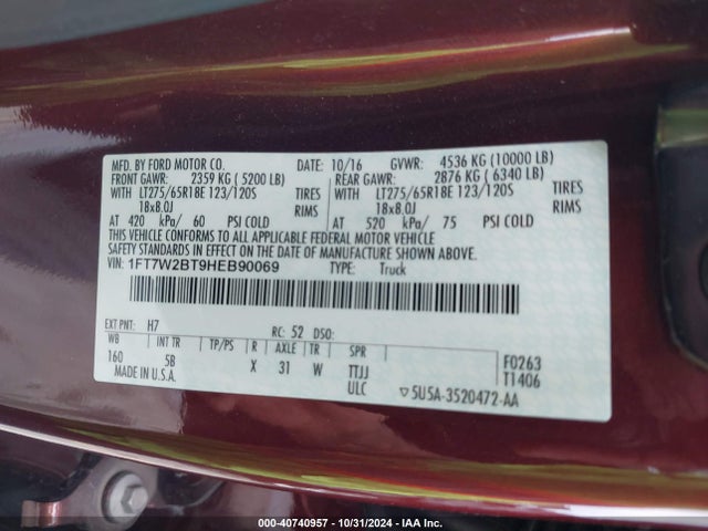 Ford F-250 Lariat 2017 1FT7W2BT9HEB90069 Image 9