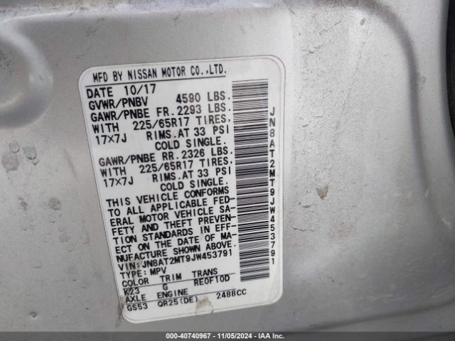 JN8AT2MT9JW453791 Nissan ROGUE SV