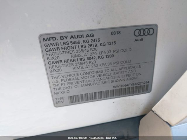 WA1BNAFY9J2226244 Audi Q5 2.0t Tech Premium