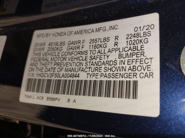 1HGCV3F50LA004844 Honda Accord Hybrid Ex-l