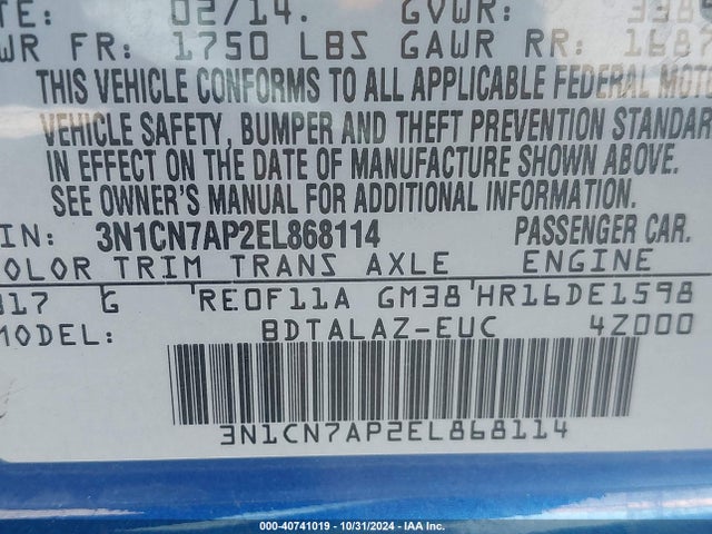 Nissan Versa 1.6 S+ 2014 3N1CN7AP2EL868114 Image 9